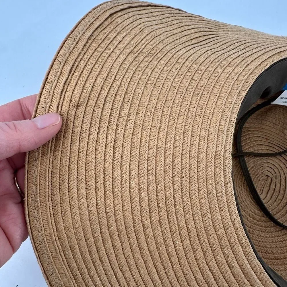 Vivian Collection Straw Wide Brim Floppy Sun‎ Hat Resting Beach Face Tan Black